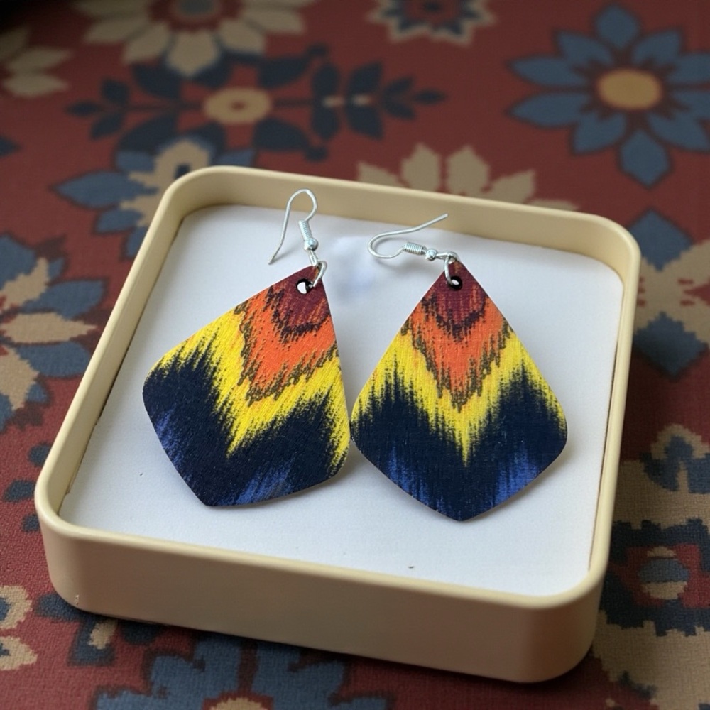 Vibrant Chevron Tie-Dye Earrings – Lightweight Wood Design